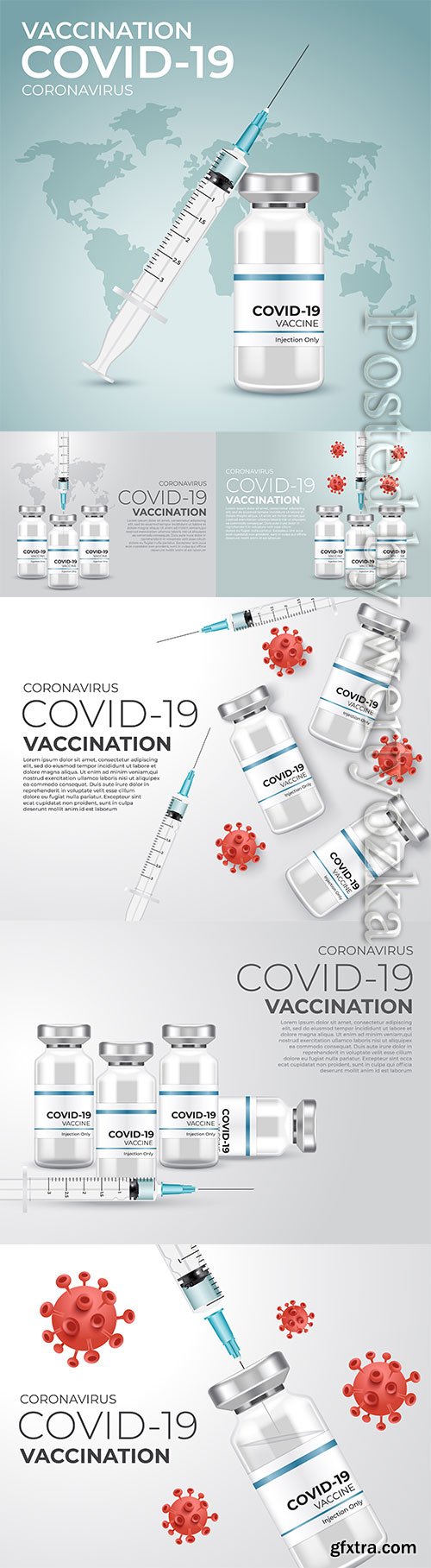 Covid 19 corona virus vaccination with vaccine bottle and syringe injection