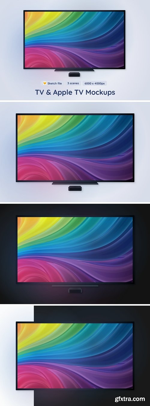 TV and Apple TV Mockups - 3 different scenes