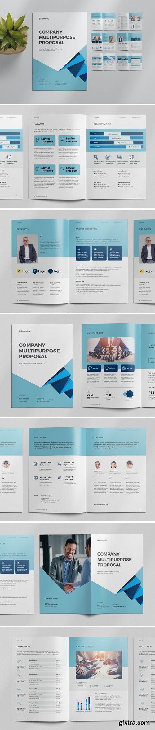 Proposal Layout with Blue Geometric Elements