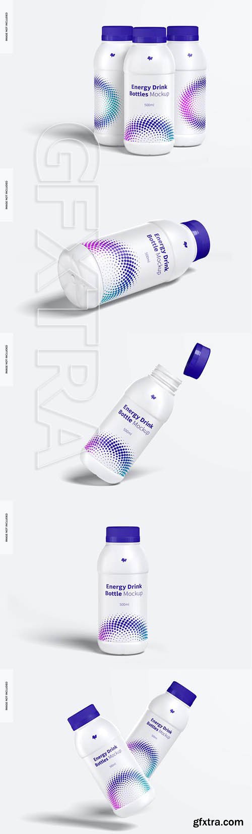 Energy drink plastic bottles set mockup