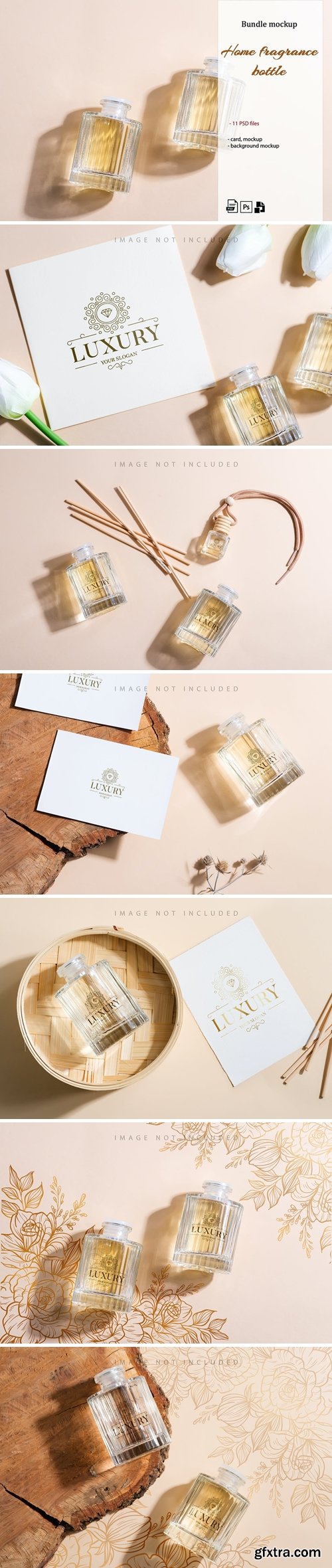 Home fragrance bottle set mockup