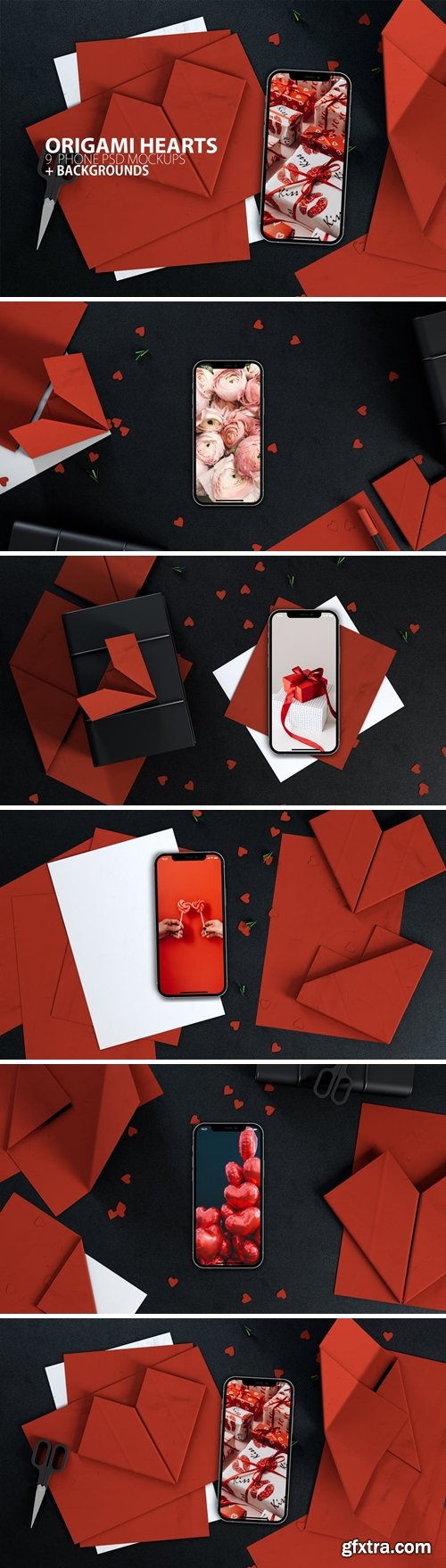 Paper Hearts Phone PSD Mockups