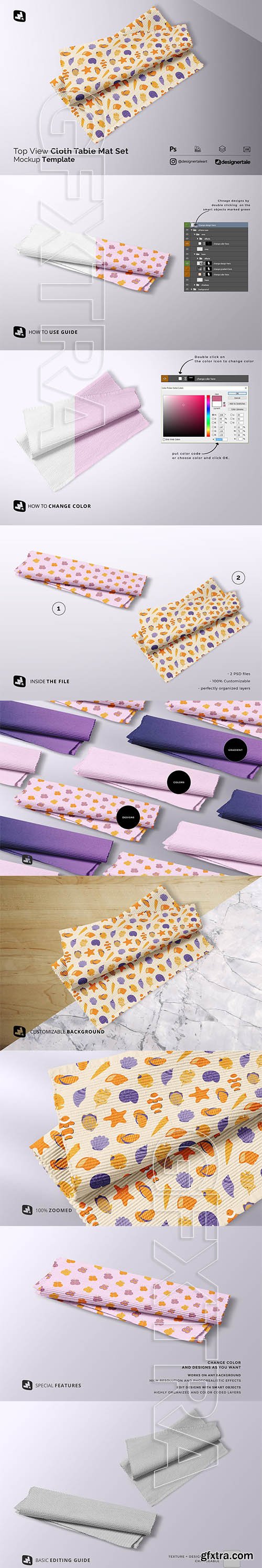 CreativeMarket - Top View Cloth Table Mat Set Mockup 5319149