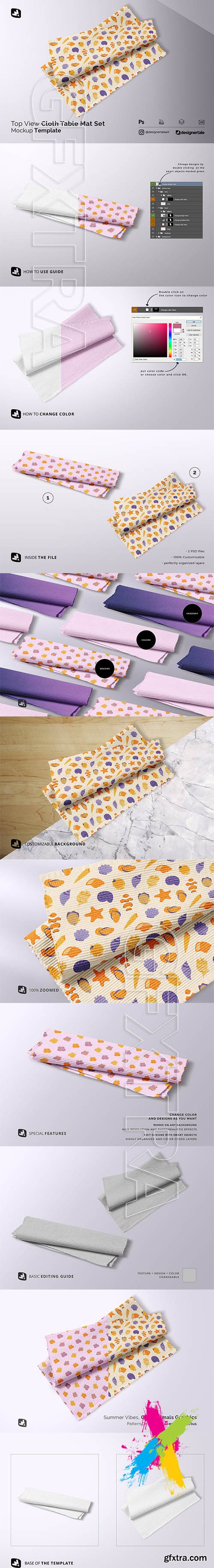 CreativeMarket - Top View Cloth Table Mat Set Mockup 5319149