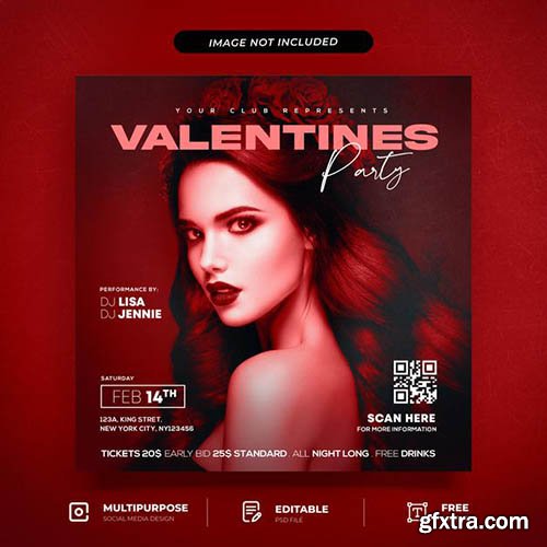 Red valentine night party social media post