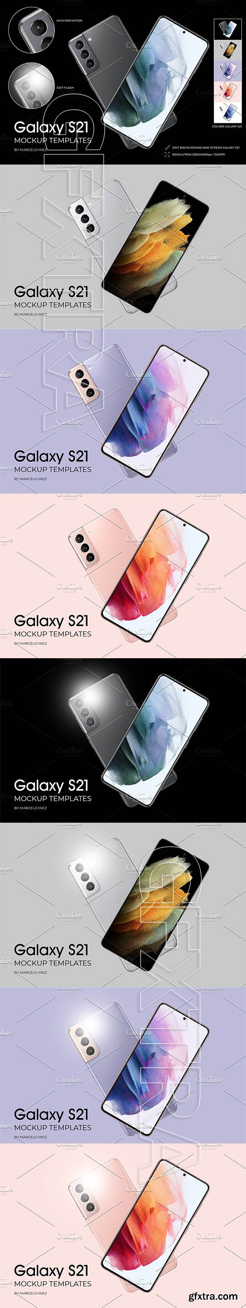 CreativeMarket - Galaxy S21 Colors Mockup 5900785