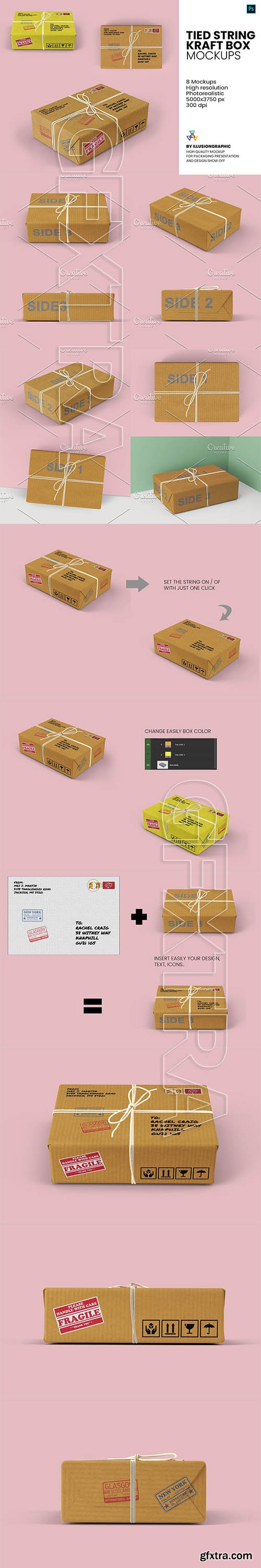 CreativeMarket - Tied string kraft box mockups 5729381