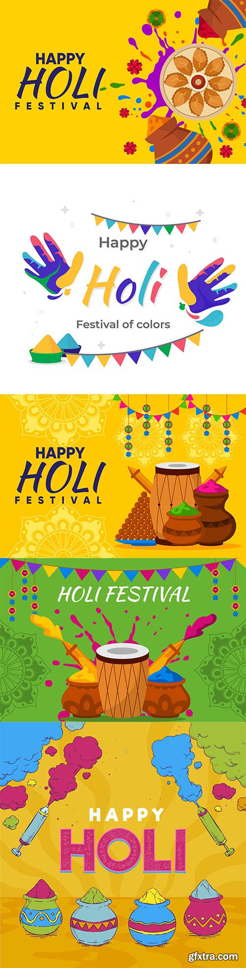 Hand-drawn holi festival illustration set