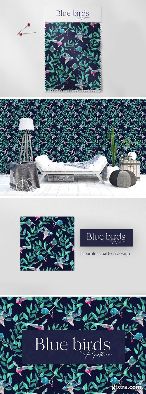 Blue Birds Seamless Pattern Design