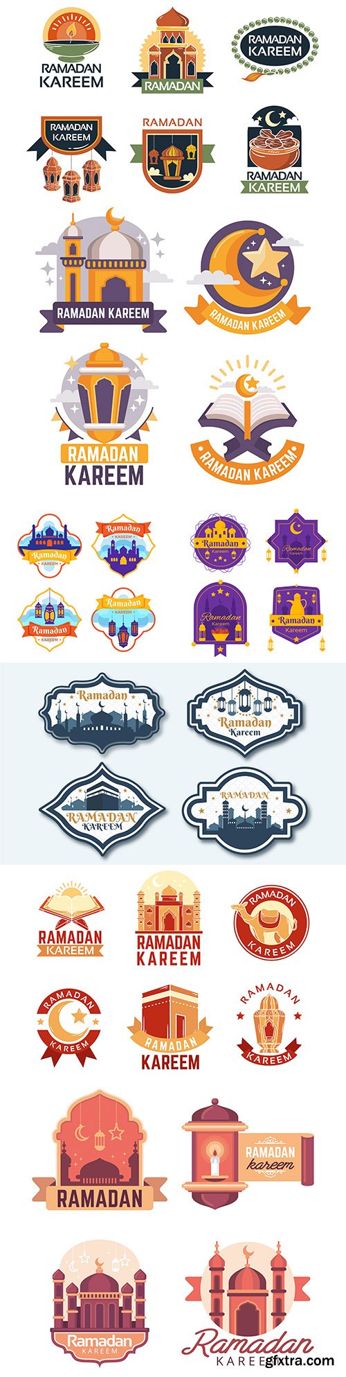 Ramadan Kareem design flat collection emblems
