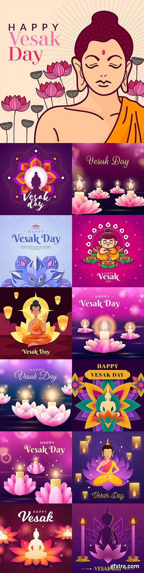 Vesak day festive illustration with flowers and candles
