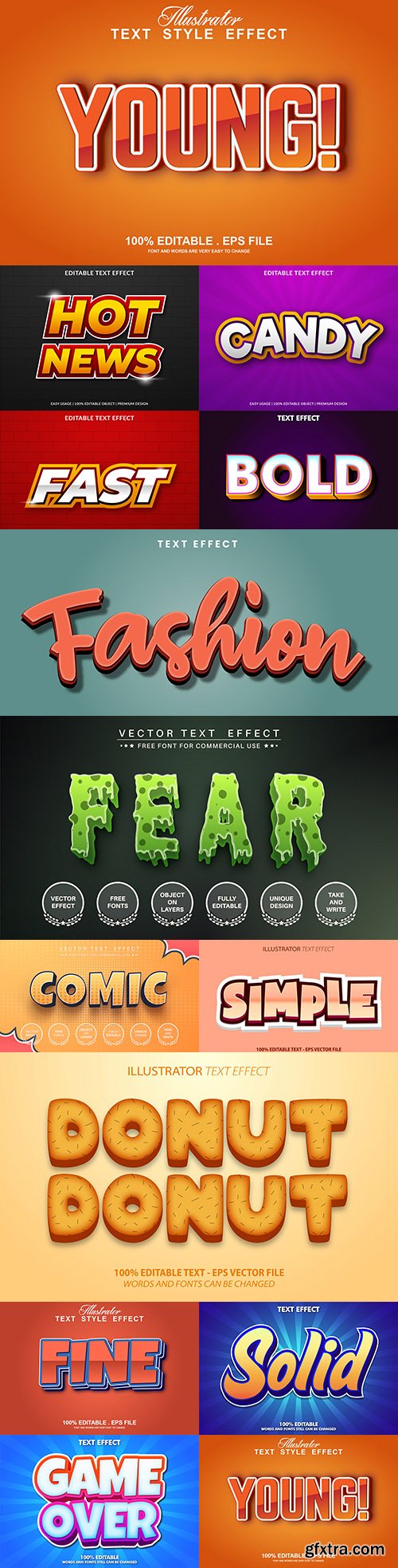 Editable font and 3d effect text design collection illustration 30
