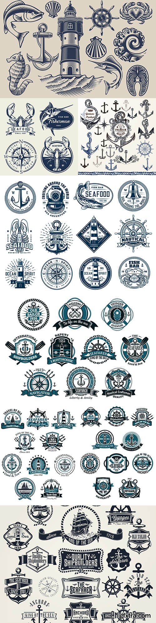 Marine anchor set of labels and design logos 5
