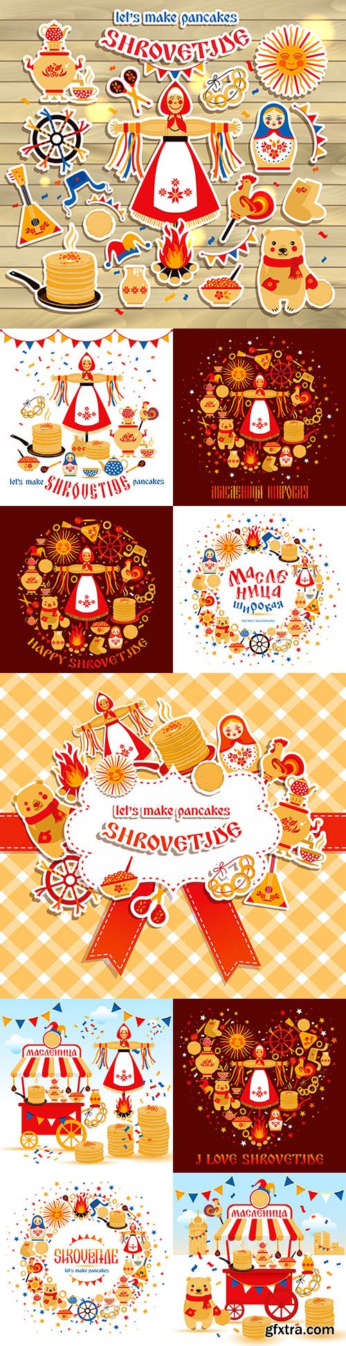 Wide Shrovetide national holiday and design elements illustration
