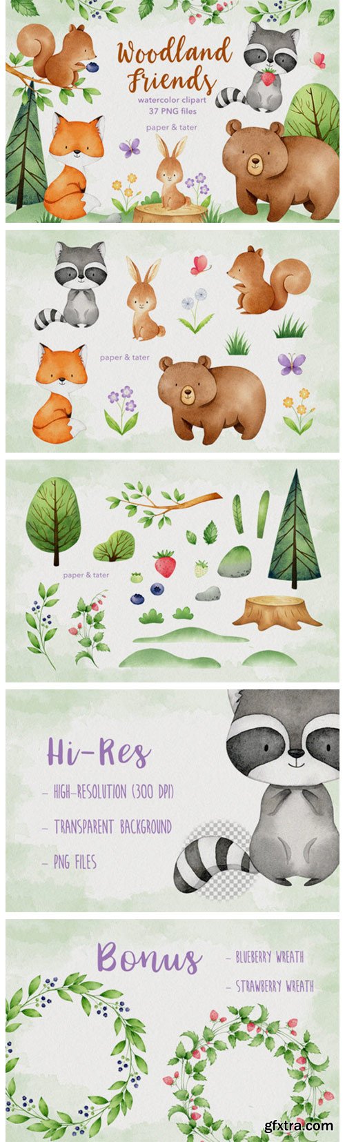 Watercolor Woodland Animals Clipart Set 8918666