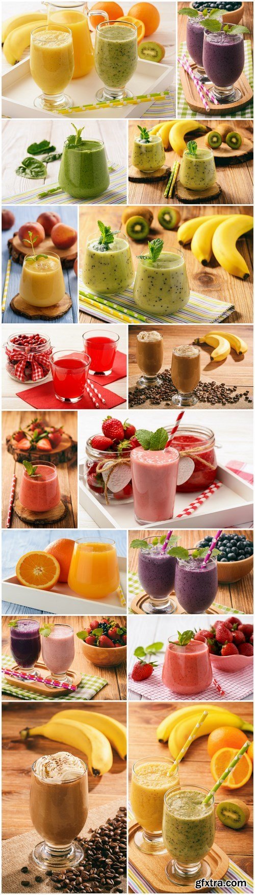 Tasty Smoothie and Juice from Berries and Fruit - 16xHQ JPEG