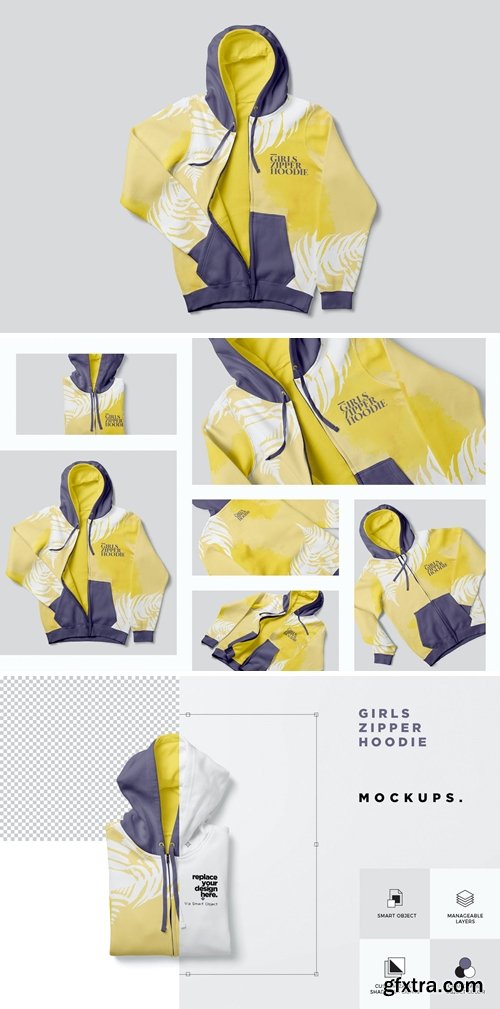 Girls Zipper Hoodie Mockups