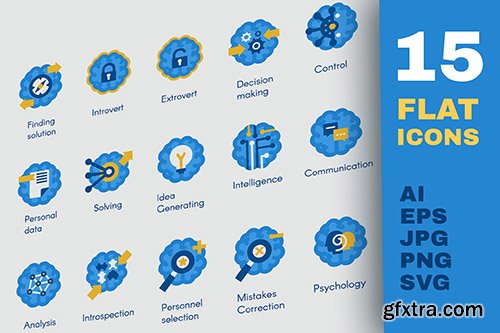 Brain Activity Flat Icons Set