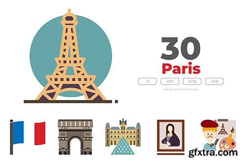 30 Paris with love Icons - FLAT 