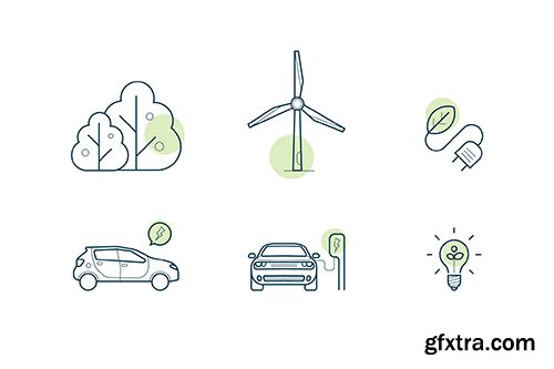 Set of icons about green energy and electric cars