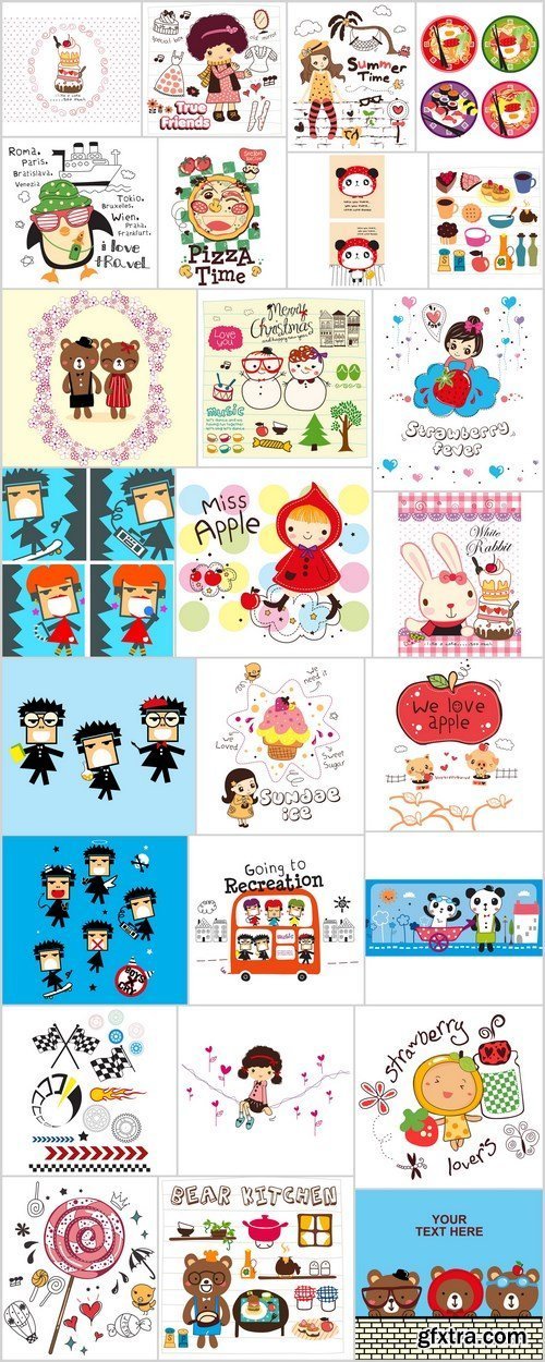 Doodle cartoon characters and illustration - Set of 26xEPS Professional Vector Stock