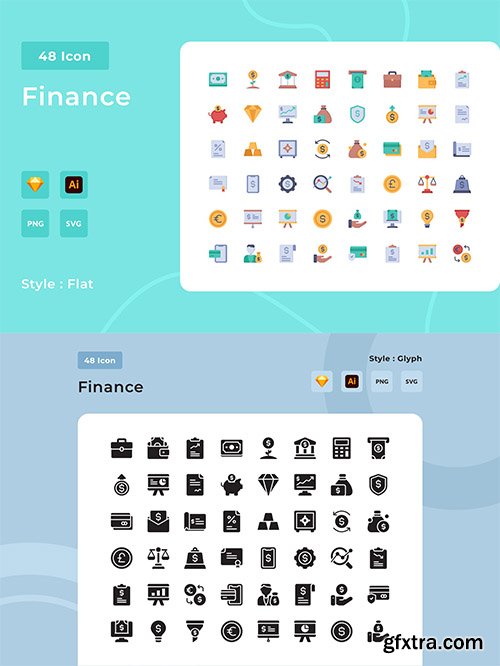 96 Finance Flat and Glyph Style Icon Pack 