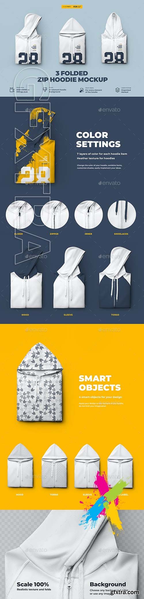 GraphicRiver - 3 Folded Zip Hoodie Mockup 30653884