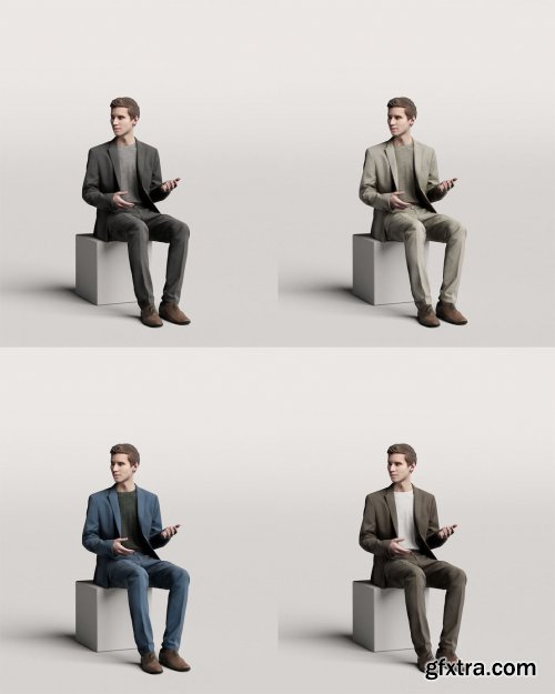 Humano Elegant business man in suit sitting and talking 0114 3D model