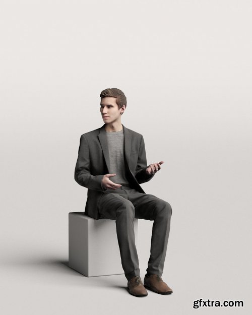 Humano Elegant business man in suit sitting and talking 0114 3D model