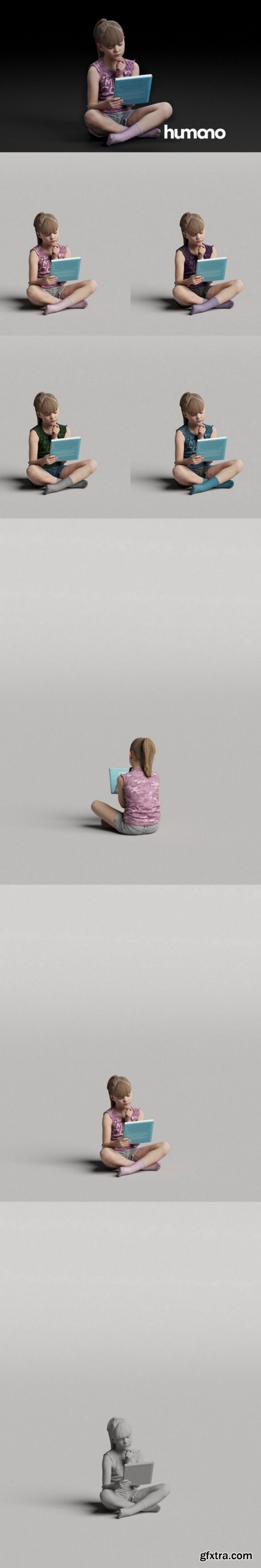 Humano Girl Sitting and reading a book 0509 3D model