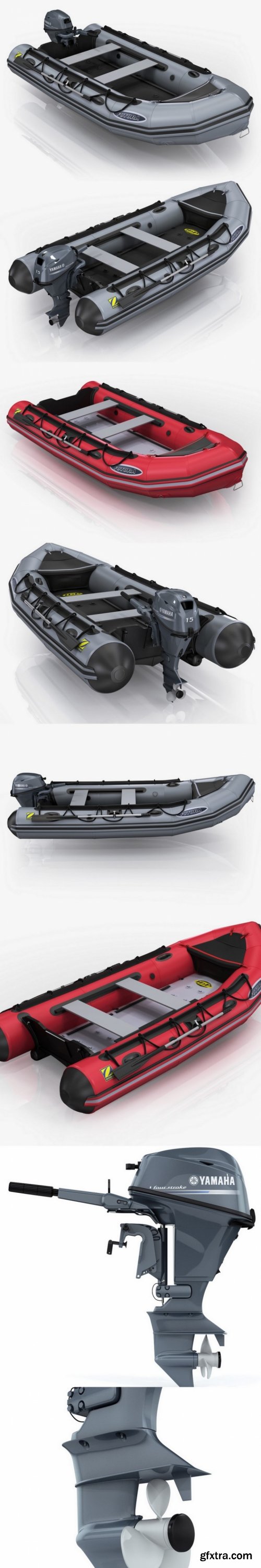 Turbosquid - Inflatable boat Zodiac Mark-2 and Yamaha F15 portable outboard 3D model
