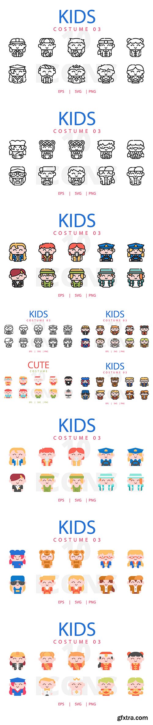 Kids Costume Vector Icons Collection