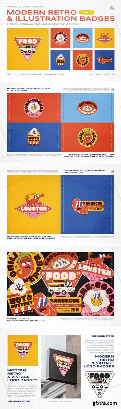 Modern Retro Illustration Logo Badges Set Vol.7