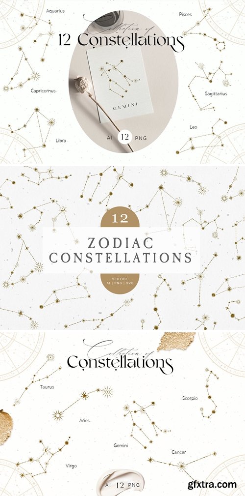 Zodiac Constellation Gold Icons