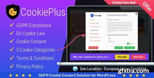 CodeCanyon - Cookie Plus GDPR v1.5.6 - Cookies Consent Solution for WordPress. Master Popups Addon - 21984547