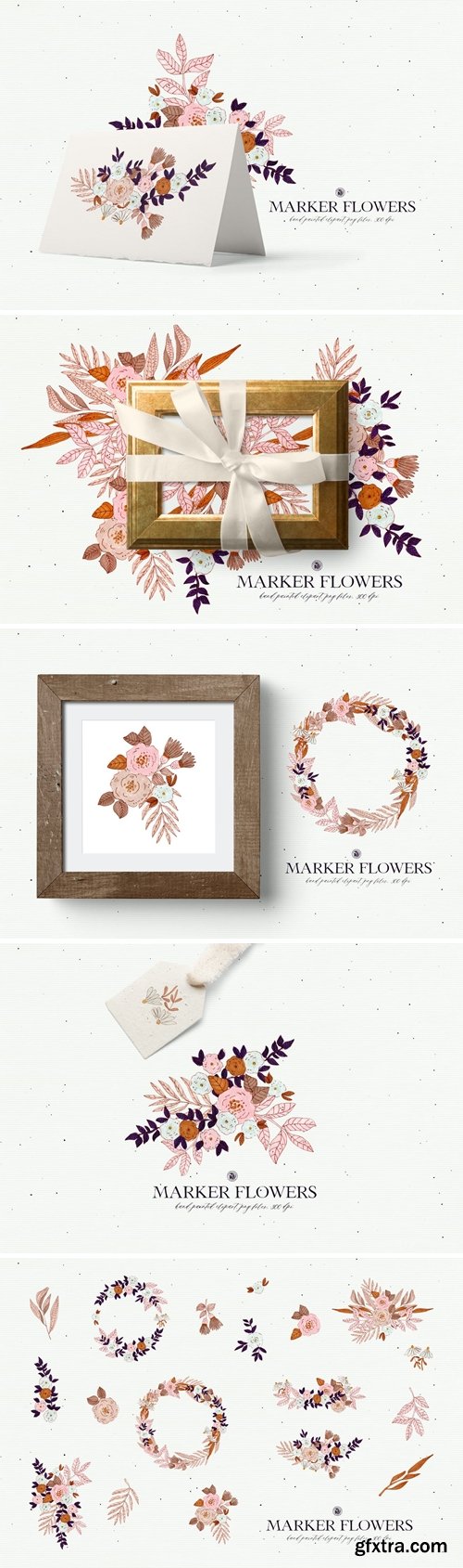 Marker Flowers - hand drawn floral clipart