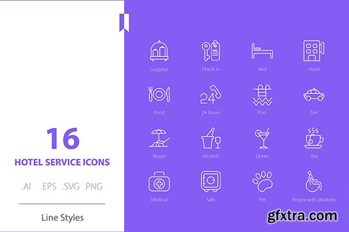 Hotel Services Icon Set Line Styles 