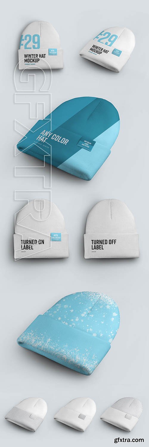 2 Winter Beanie Hat Mockups with Large Lapel