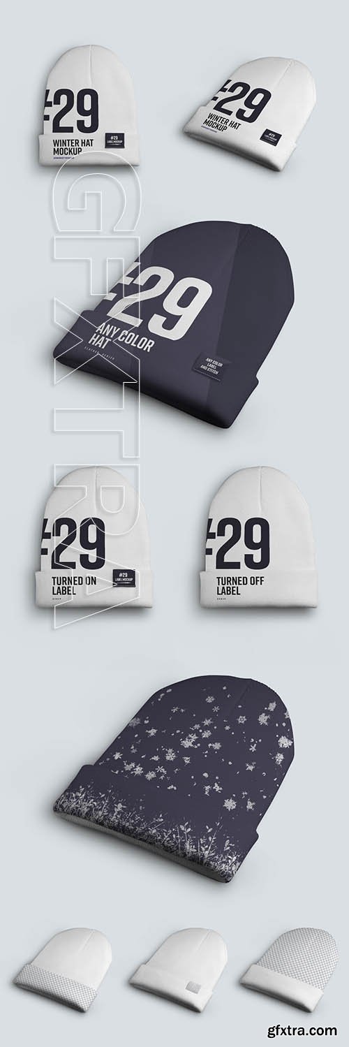 2 Winter Beanie Hat Mockups with Medium Lapel