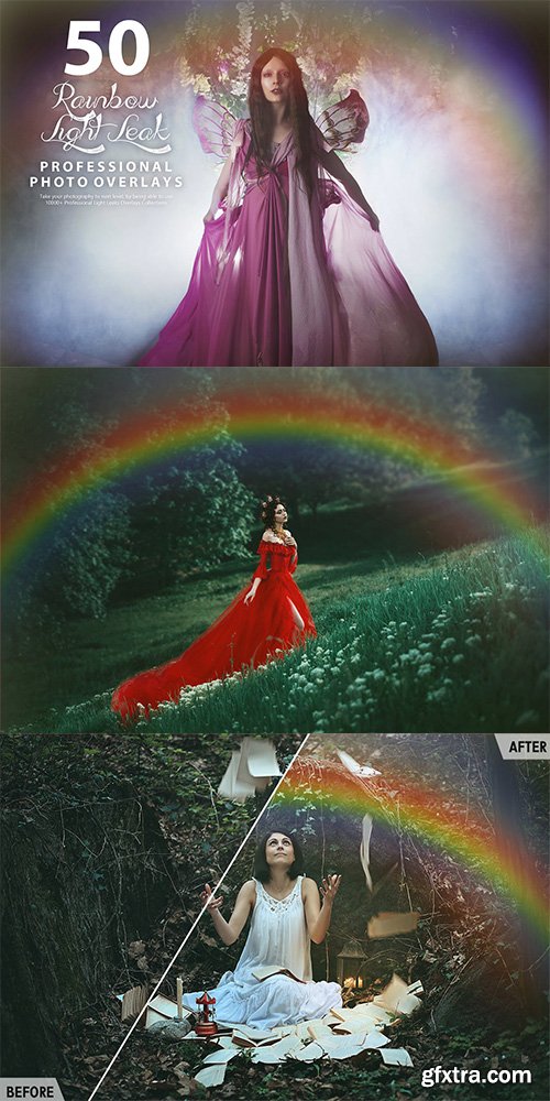 50 Rainbow Light Leak Photo Overlays