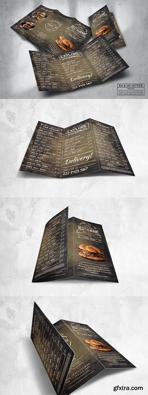 Stylish Trifold Food Menu - A4 & US Letter