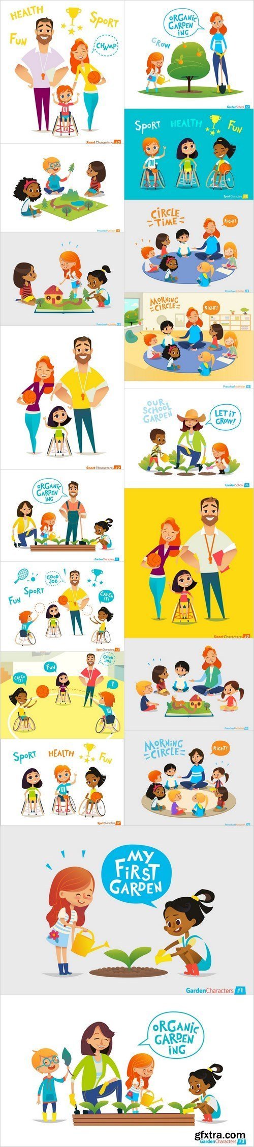 Cartoon people and Physical disability - social project - Set of 18xEPS Professional Vector Stock