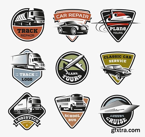 Isolated transport retro logos set