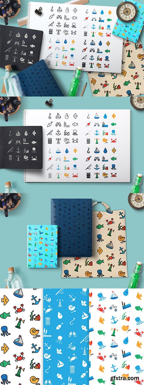 Sea Icons and Patterns Set 