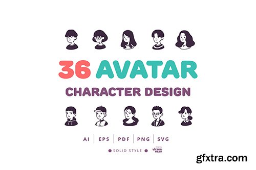 36 Avatar Character Design Solid Style Icons Pack 