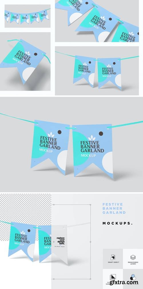 Festive Garland Flags Mockups