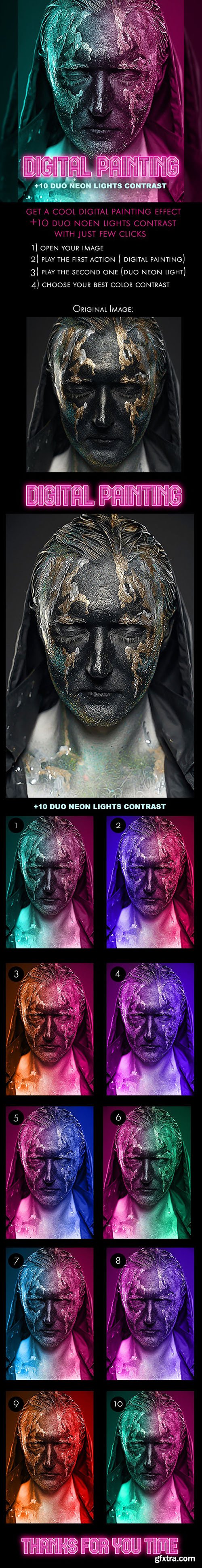 GraphicRiver - Digital Painting + 10 Duo Neon Light Contrast - Photoshop Action 30220055