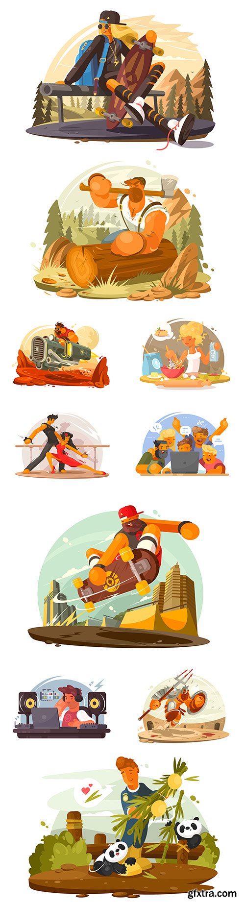 Different people at work and leisure modern design illustration 2
