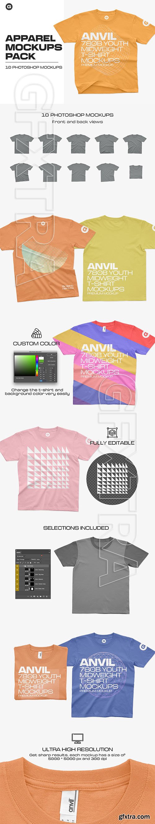 CreativeMarket - Anvil 780B Youth T-Shirt Mockups 5955972