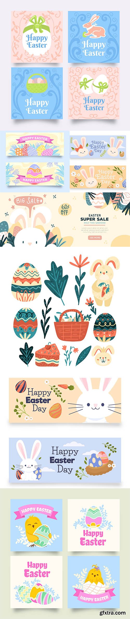 Hand-drawn easter element collection